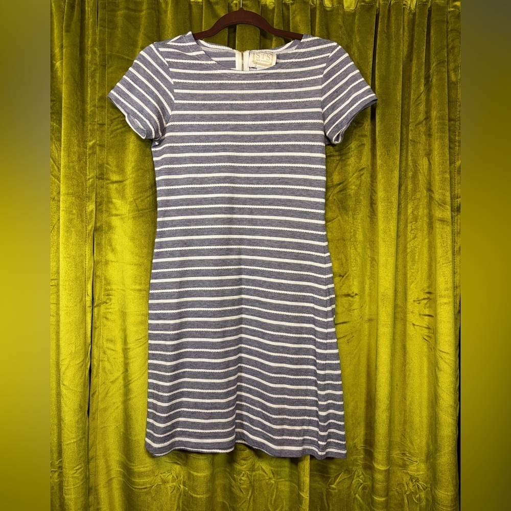 Sail to Sable Blue Striped textured T Shirt Dress. Size XS. Retail $148